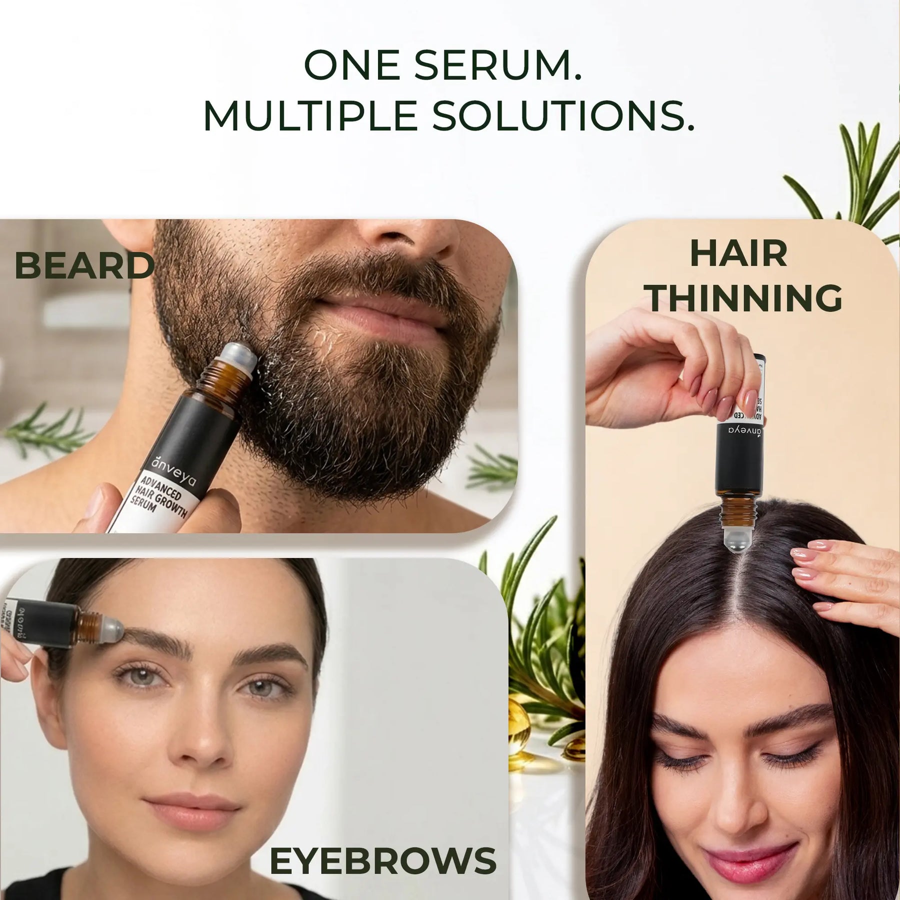 Advanced Hair Growth Serum Roll-On – Redensyl, Anagain & Caffeine, DHT Blocker, 3x10ml