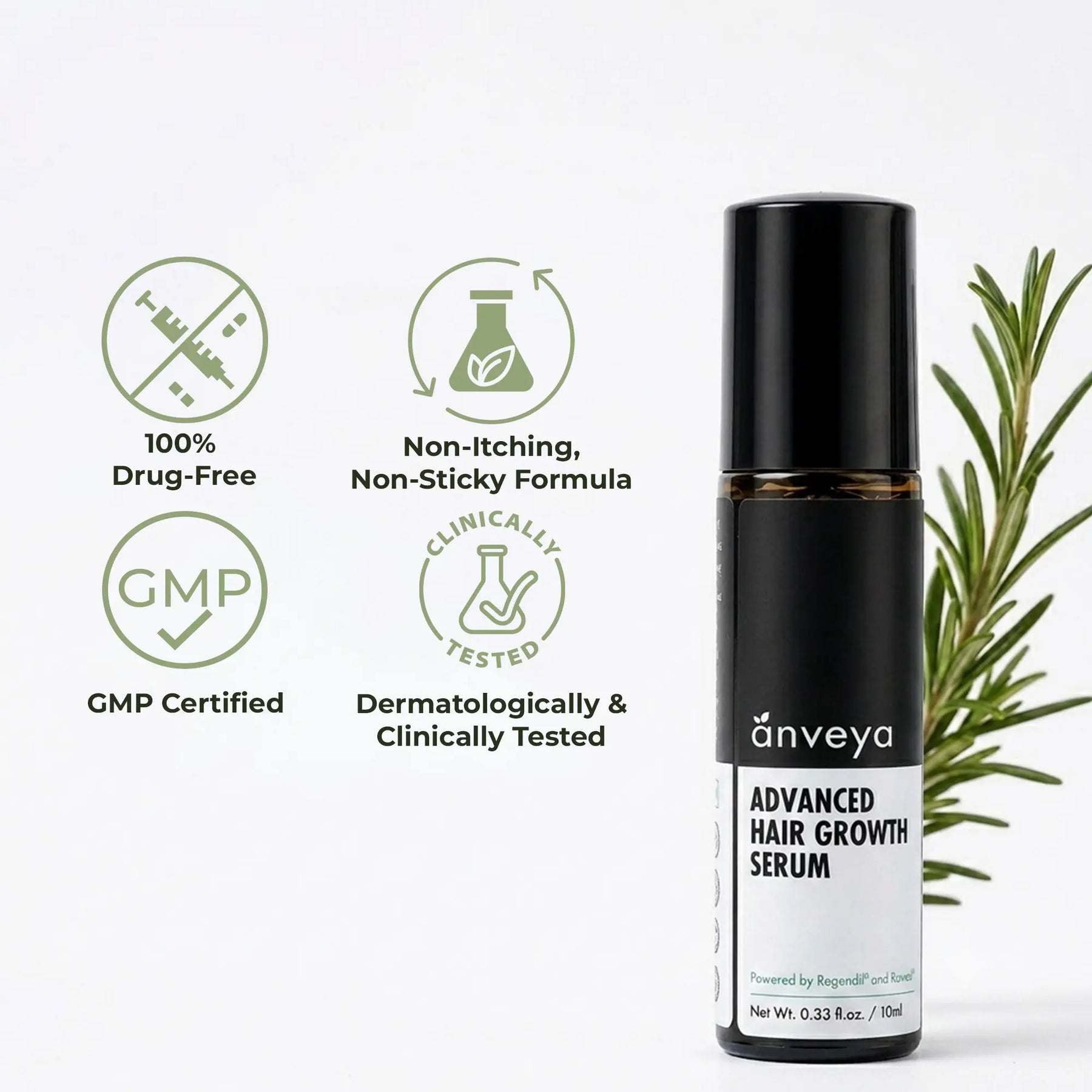 Advanced Hair Growth Serum Roll-On – Redensyl, Anagain & Caffeine, DHT Blocker, 3x10ml
