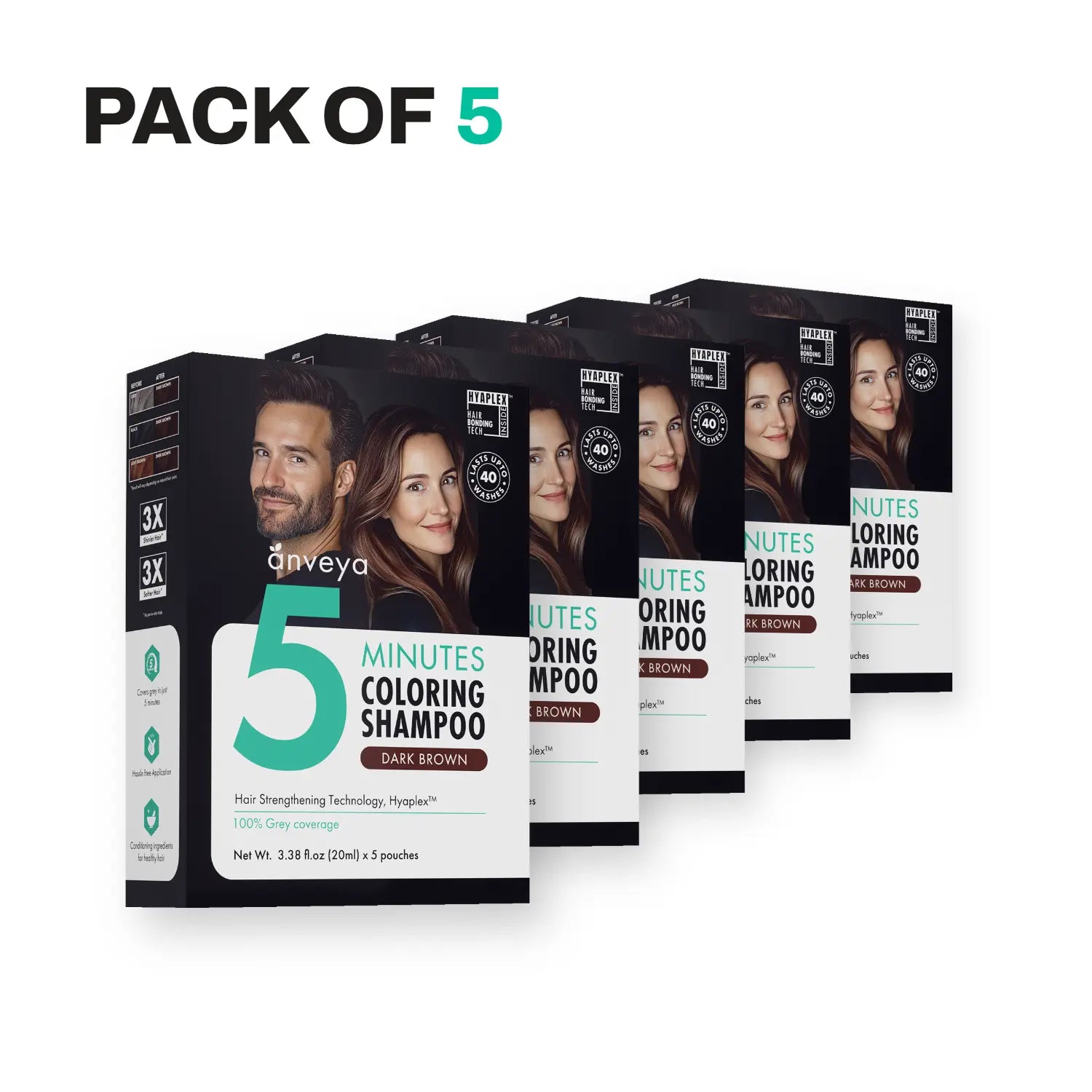 3-in-1 Hair Dye Shampoo – Dark Brown, 5-Minute 100% Grey Coverage, Ammonia-Free, 100ml