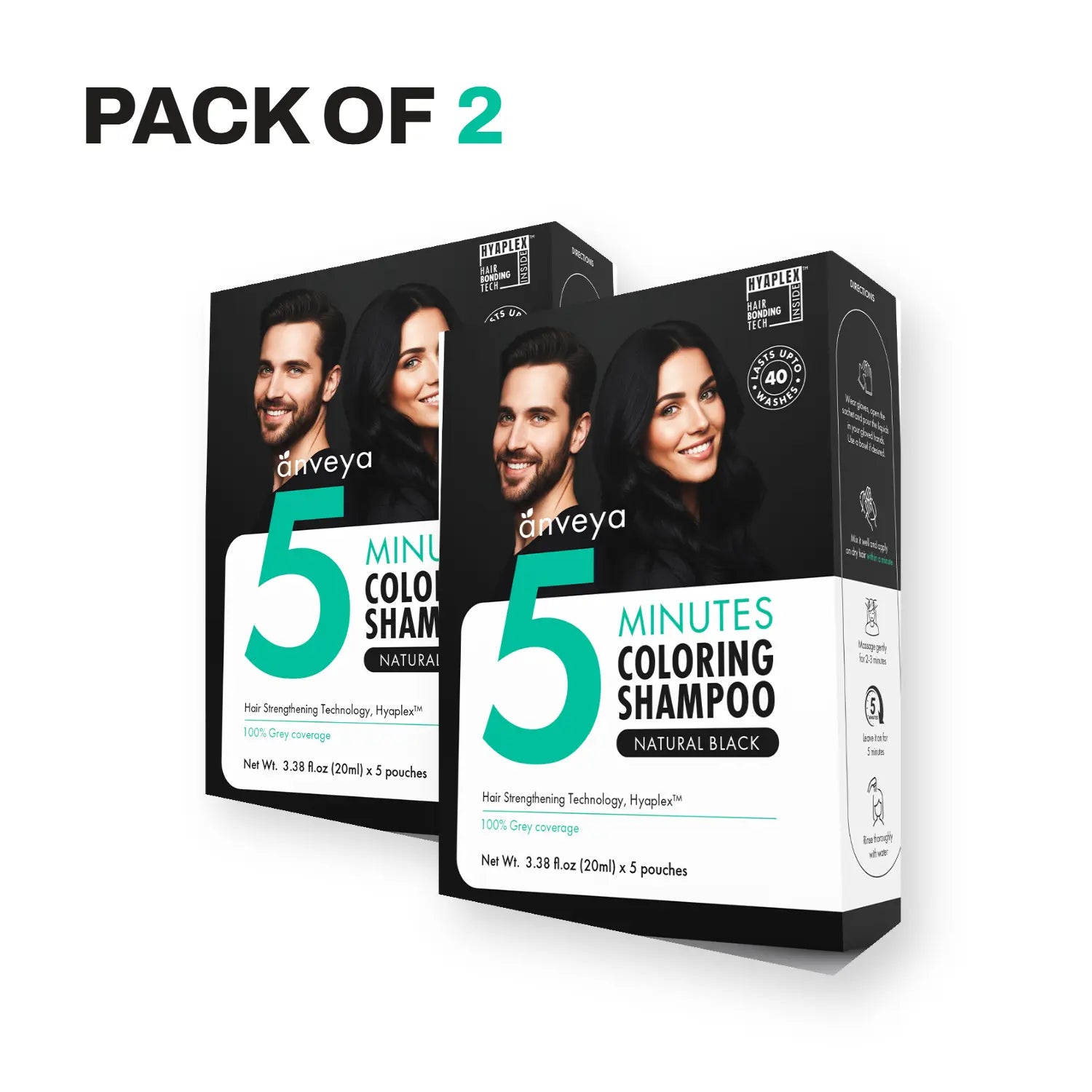 3-in-1 Hair Dye Shampoo – Natural Black, 5-Minute 100% Grey Coverage, Ammonia-Free, 100ml