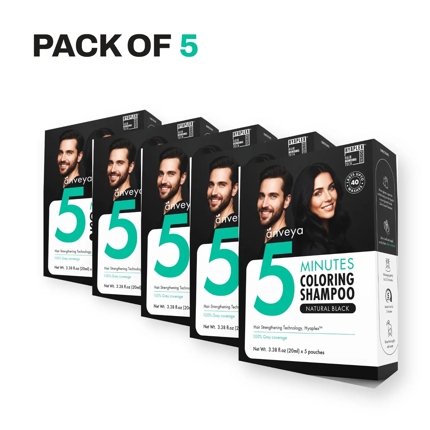 3-in-1 Hair Dye Shampoo – Natural Black, 5-Minute 100% Grey Coverage, Ammonia-Free, 100ml