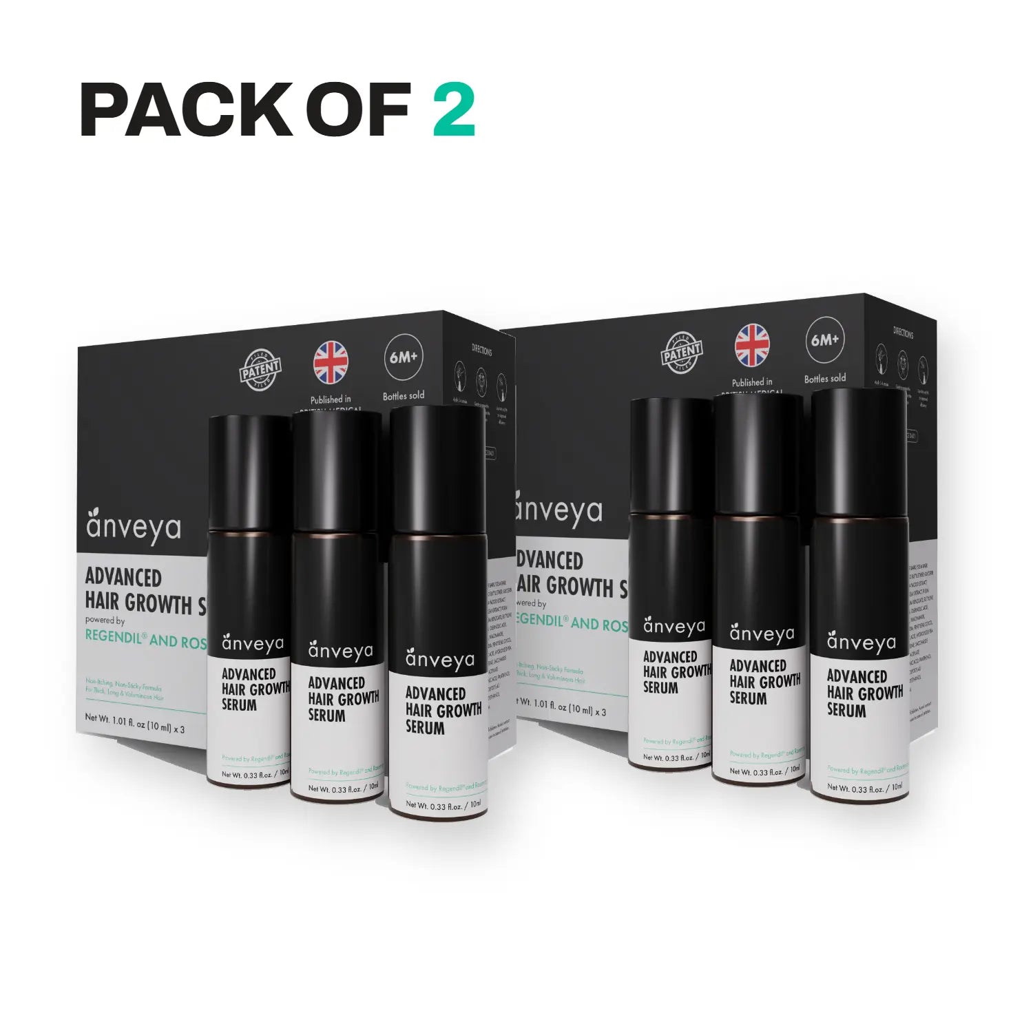 Advanced Hair Growth Serum Roll-On – Redensyl, Anagain & Caffeine, DHT Blocker, 3x10ml