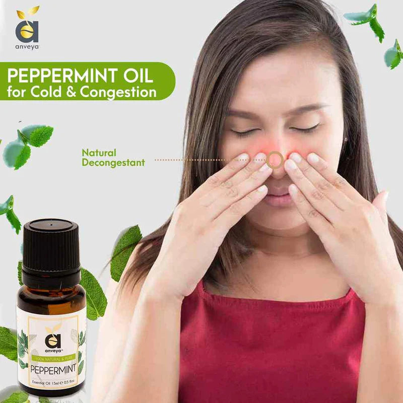 Anveya Peppermint Essential Oil, 100% Pure, 15ml, For Hair, Skin, Cold &  Congestion